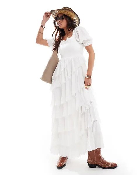 Miss Selfridge – White\асимметричное каскадное платье макси из фактурного материала