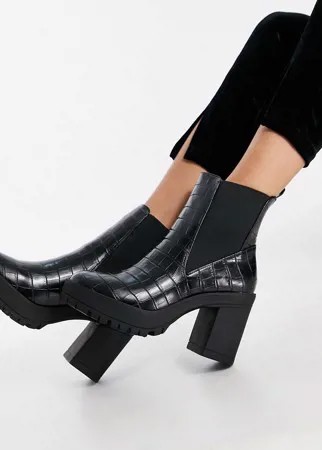 Черные ботинки челси на платформе с эффектом крокодиловой кожи London Rebel-Черный цвет