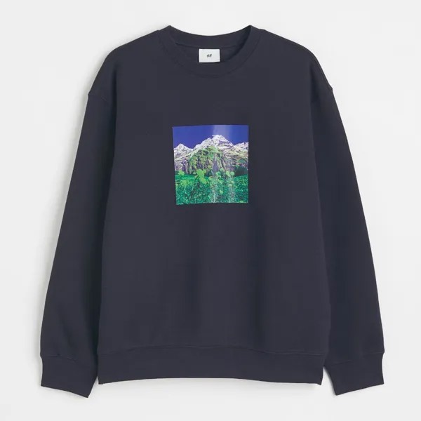 Свитшот H&M Relaxed Fit Printed Head for the Hills, синий