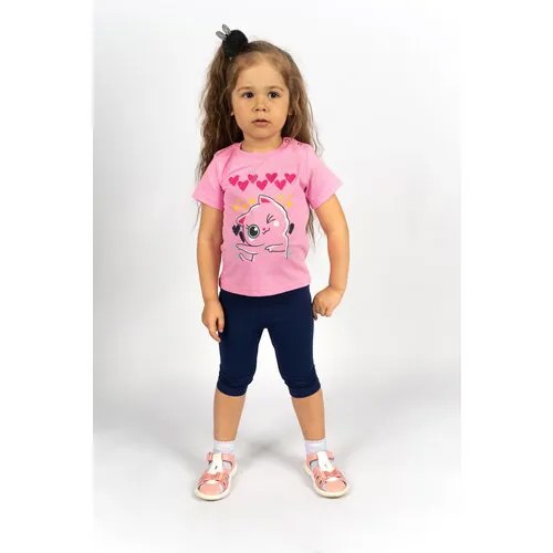 Комплект одежды Let's Go, футболка и бриджи, повседневный стиль, размер 74, розовый, синий
