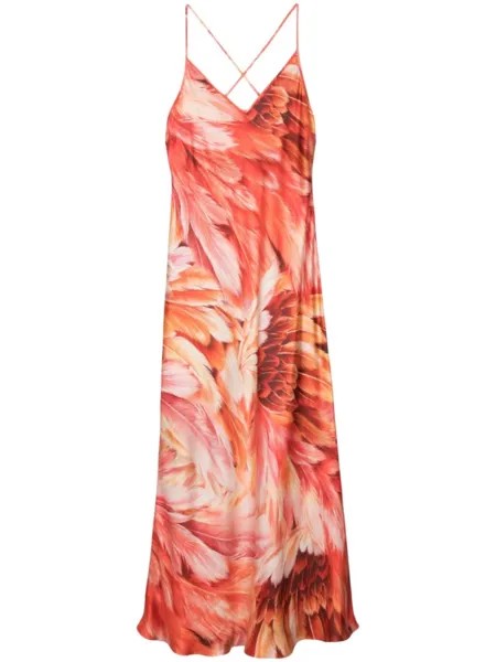 Roberto Cavalli шелковое платье макси Plumage, красный