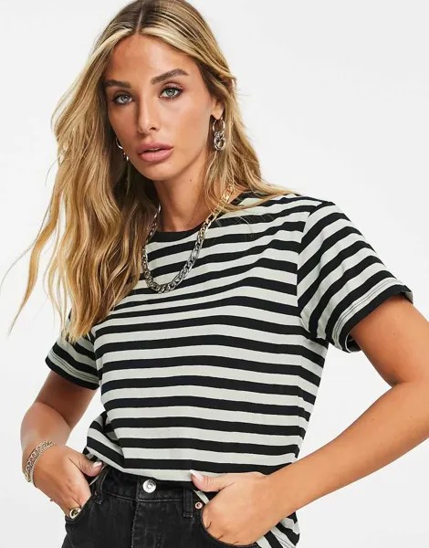 Футболка в полоску черного цвета и цвета хаки ASOS DESIGN-Разноцветный