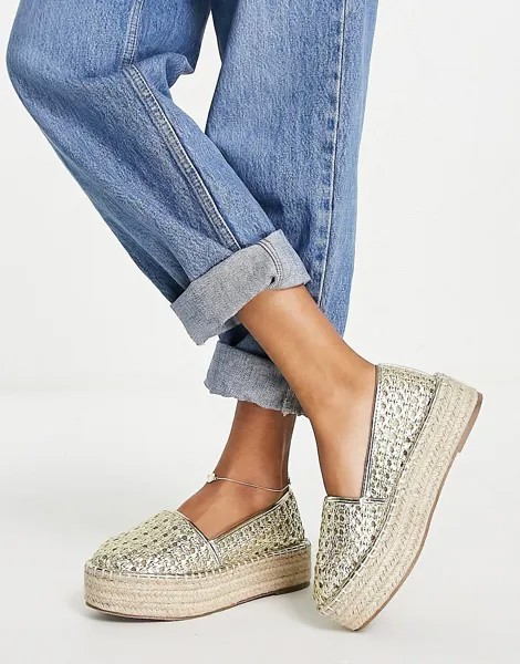Золотистые эспадрильи на плоской подошве с плетеным носком ASOS DESIGN Jala