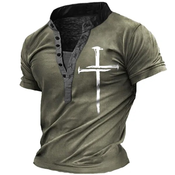 Мужская футболка Vintage Cross Henley с коротким рукавом