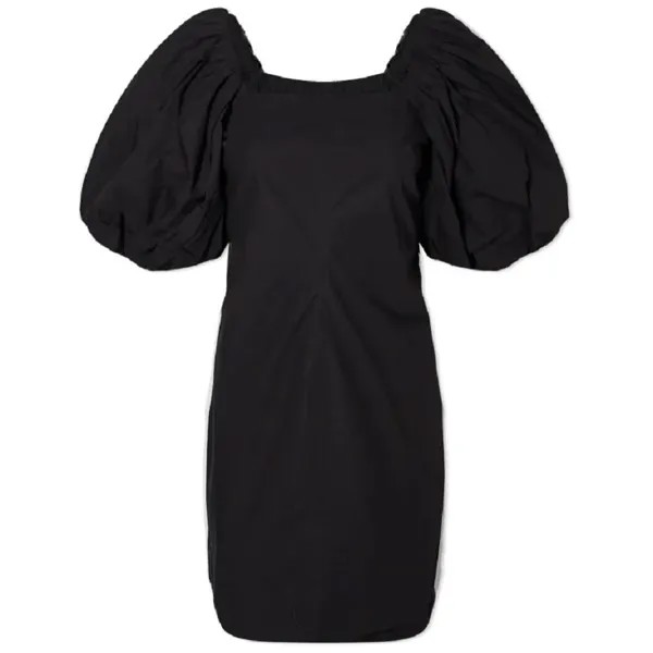 Платье Ganni Cotton Poplin Twisted Sleeve Mini, черный