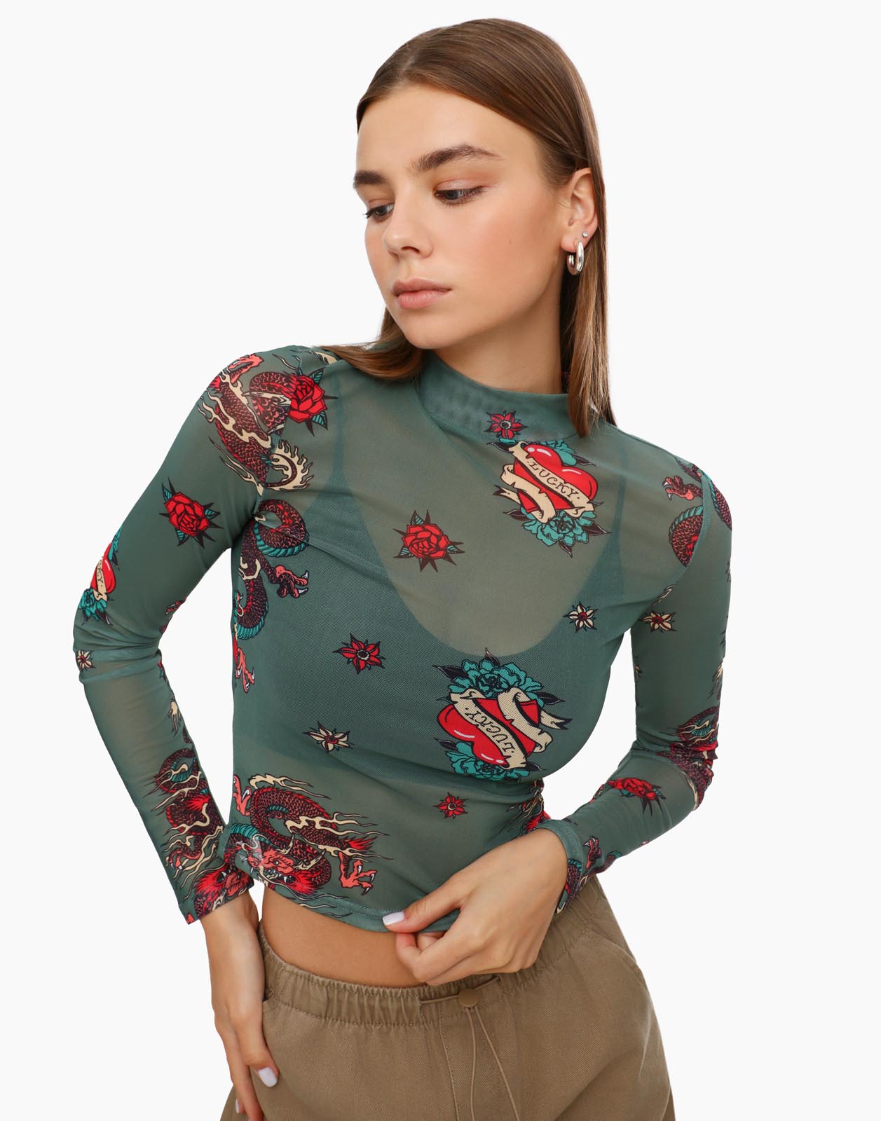 Водолазка женская Gloria Jeans GKT020618 зеленая L (48-50)