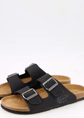 Коричневые сандалии для широкой стопы с пряжкой и формованной стелькой Original Penguin-Черный цвет
