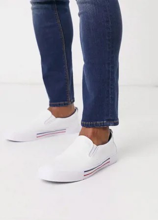 Белые кроссовки-слипоны с темно-синей и красной отделкой ASOS DESIGN-Белый