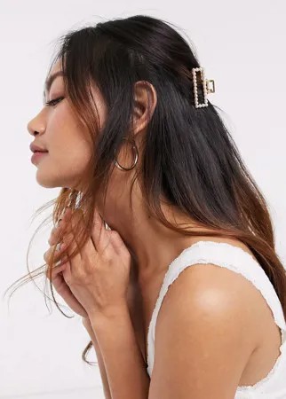 Золотистая заколка-краб для волос с искусственным жемчугом ASOS DESIGN-Золотой