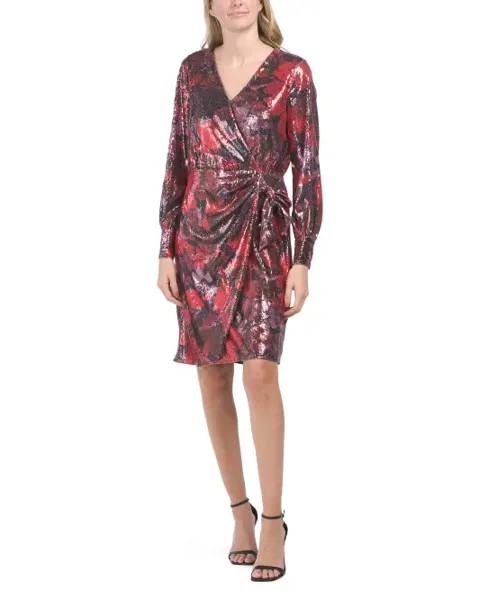 Платье из искусственного запаха с рукавами-блузонами Anne Klein, красный