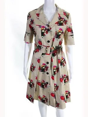 Женское бежевое платье-рубашка с коротким рукавом до колена Adam Lippes 8