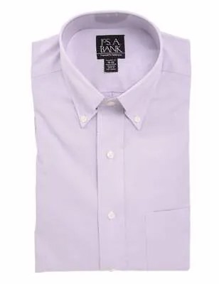 Jos A Bank Tailored Fit Однотонная светло-фиолетовая хлопковая классическая рубашка с воротником на пуговицах
