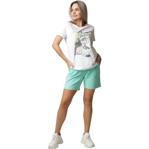 Костюм Elena Tex, футболка и шорты, повседневный стиль, свободный силуэт, карманы, пояс на резинке, размер 48, белый, бежевый