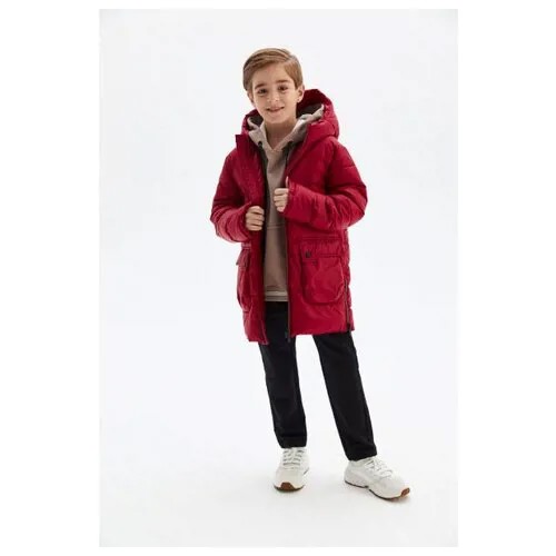 Удлиненная куртка с капюшоном и деликатным блеском, Silver Spoon School, SSFSB-026-11612-416, Размер 164, Цвет Красный