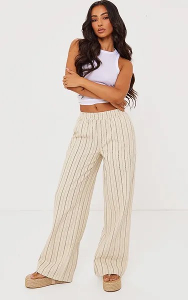 PrettyLittleThing Эластичные широкие джинсы Petite Stone в тонкую полоску