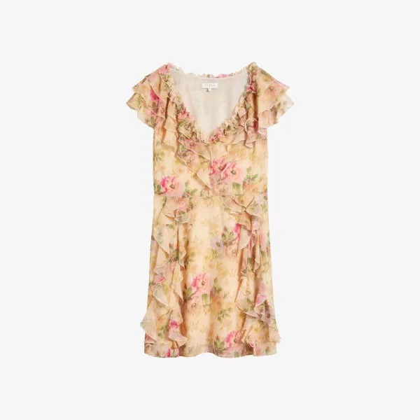 Тканое платье мини Ammiah с оборками Ted Baker, цвет tan