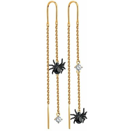 Серьги цепочки Diamant online, золото, 585 проба, фианит, длина 6.2 см