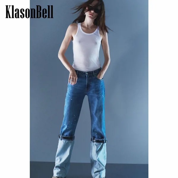 12,19 KlasonBell модный ремень украшения Лоскутные контрастные цвета прямые джинсы с высокой талией для женщин