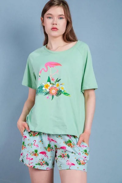 Пижама женская (футболка к/р + шорты) Samo WP36002K (M-3XL, Розовый/Зеленый)