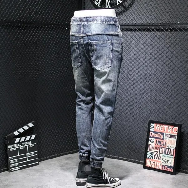 Модные джинсы Splice, мужские свободные повседневные шаровары с кулиской, зимние плотные теплые синие джинсовые брюки в японском стиле, модель 42