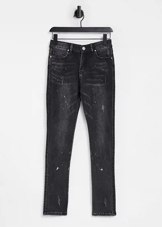 Черные зауженные джинсы с принтом брызг краски Good For Nothing-Черный цвет