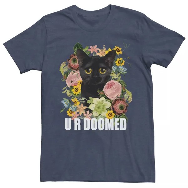 Мужская милая забавная футболка с рисунком котенка Big Eye UR Doomed с цветочным принтом Licensed Character