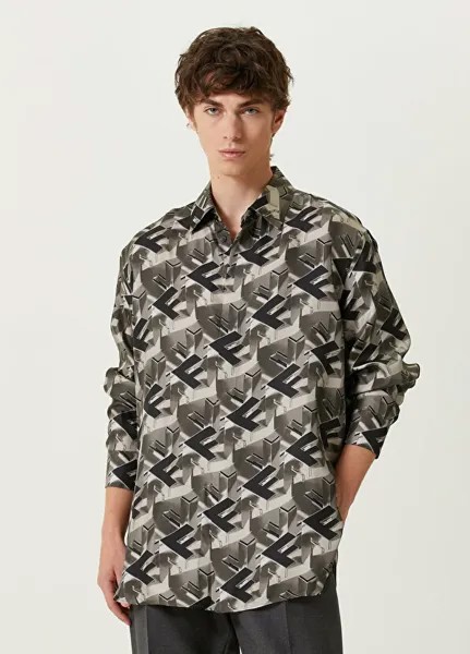 Серая шелковая рубашка с геометрическим логотипом Fendi
