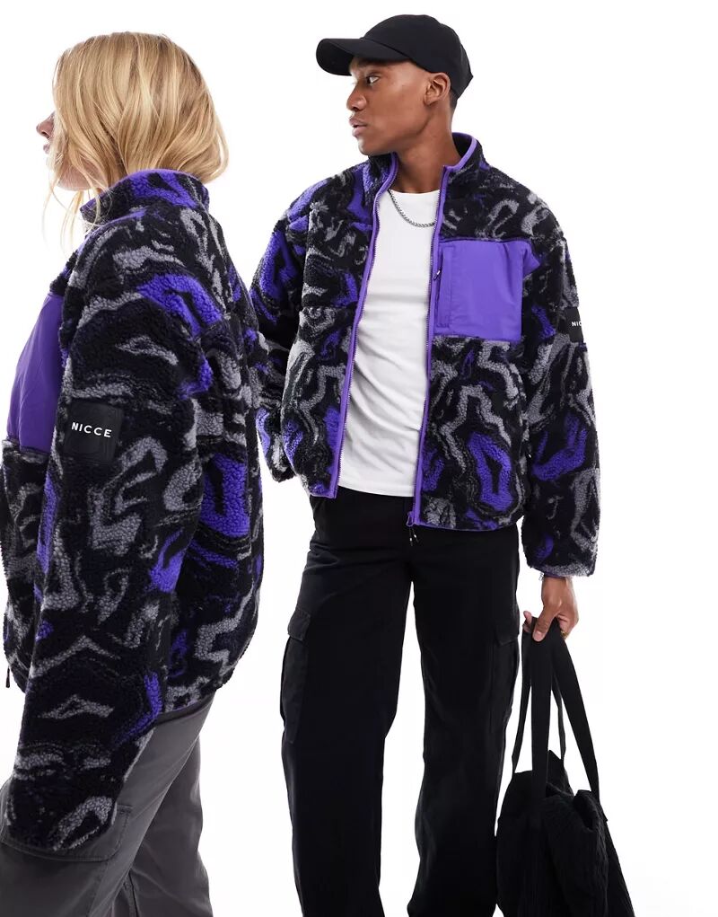 Флисовая куртка унисекс с деформированным узором Nicce Tove фиолетового и серого цвета