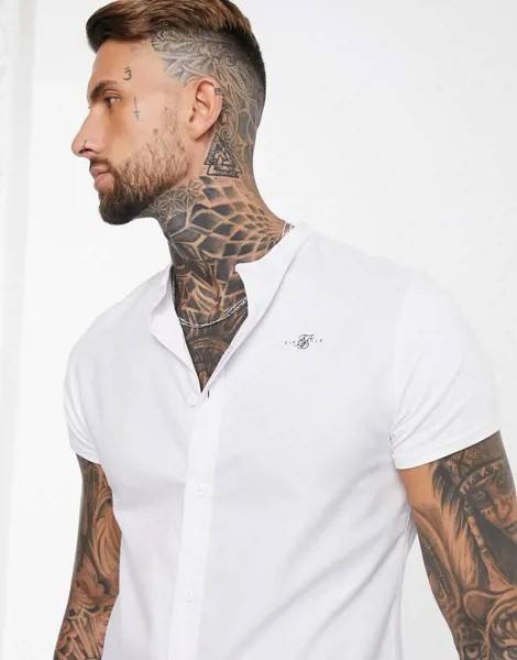 Белая рубашка с короткими рукавами и воротником на пуговице SikSilk-Белый