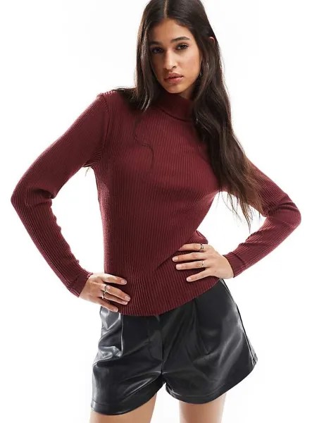 ASOS DESIGN – Очень мягкий бордовый свитер в рубчик с воротником с начесом