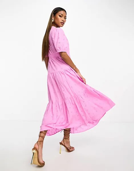 Розовое платье макси YAS Broderie