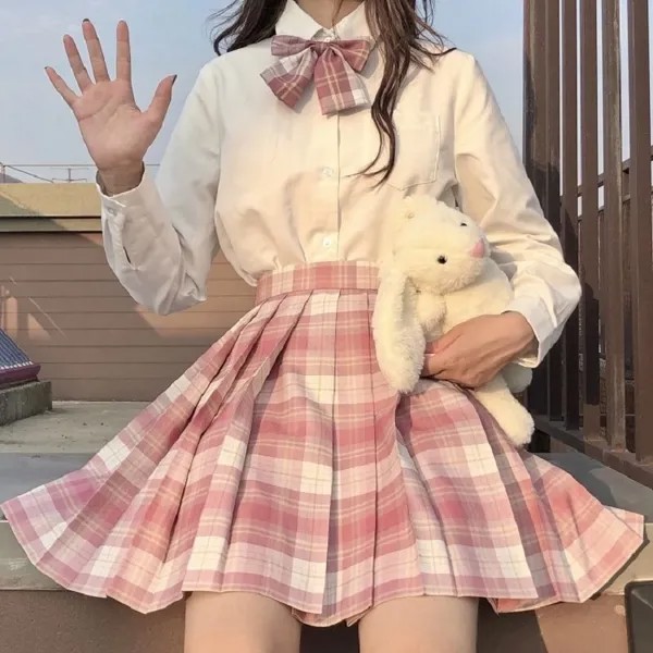 Женская плиссированная юбка в клетку с бантом, летняя женская мини-юбка с завышенной талией, трапециевидная Сексуальная японская юбка в сти...