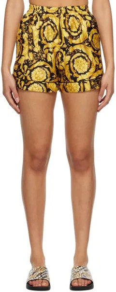 Черно-золотые пижамные шорты Barocco Versace Underwear