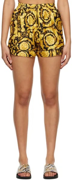 Черно-золотые пижамные шорты Barocco Versace Underwear