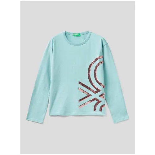 Лонгслив UNITED COLORS OF BENETTON, хлопок, размер 150 (XL), голубой