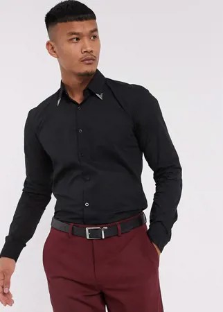 Черная рубашка с металлической отделкой на воротнике Lock Stock-Черный цвет