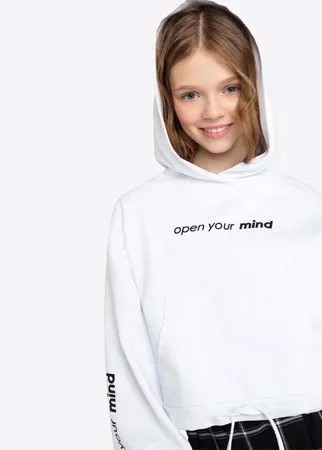 Белое худи oversize c надписями для девочки Gloria Jeans