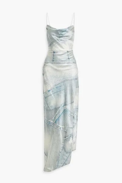 Платье макси из атласного эластичного шелка с принтом Arcadia Retrofête, голубое небо