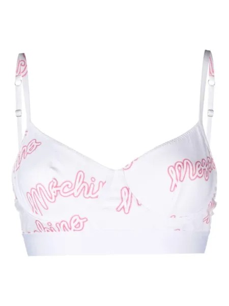 Moschino бюстгальтер-балконет с логотипом, белый