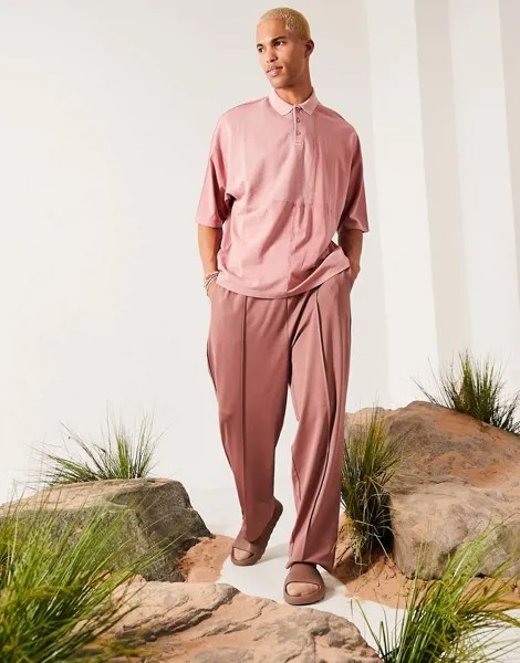 Розовое oversized-поло из вафельного трикотажа ASOS DESIGN-Розовый цвет