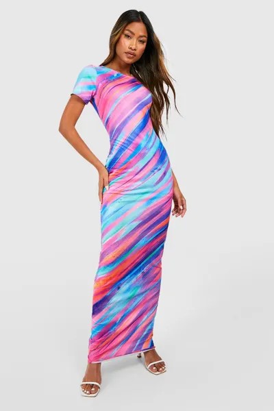 Платье макси с абстрактным рукавом Boohoo, разноцветный