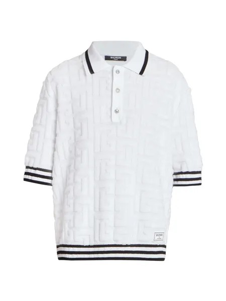 Рубашка поло с монограммой из смесового хлопка Balmain, белый