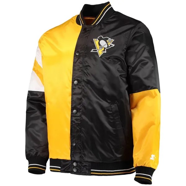 Мужская черная/золотая атласная куртка с длинными кнопками Pittsburgh Penguins The Leader Varsity Starter