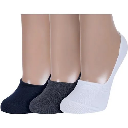 Подследники RuSocks, 3 пары, размер 23-25, синий, серый, белый
