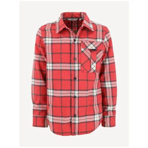 Рубашка MEXX, полуприлегающий силуэт, на пуговицах, длинный рукав, карманы, манжеты, в клетку, размер 98-104, красный