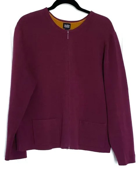 EILEEN FISHER хлопковая эластичная куртка фиолетового цвета с полной молнией спереди, размер XL 18
