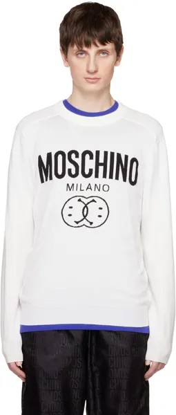 Белый свитер с двойным смайликом Moschino