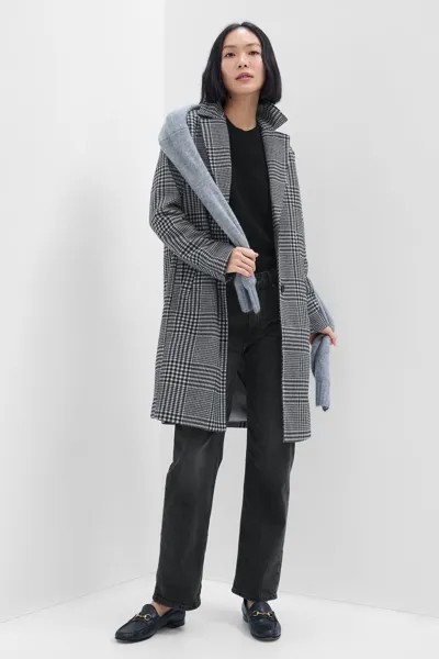 Длинное пальто в клетку тартан Gap, серый