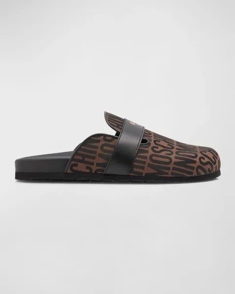 Мужские шлепанцы с жаккардовым логотипом Moschino, цвет Brownblack