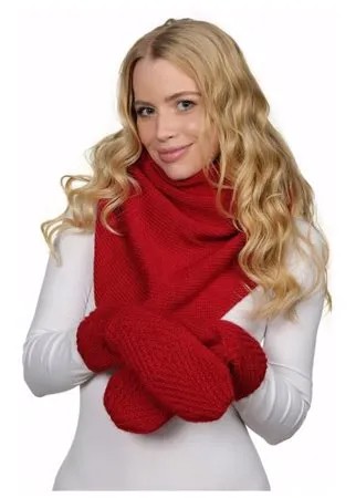 Женские вязаные варежки с флисом LAMBONIKA Айрис цвет: красный, размер: 6-8